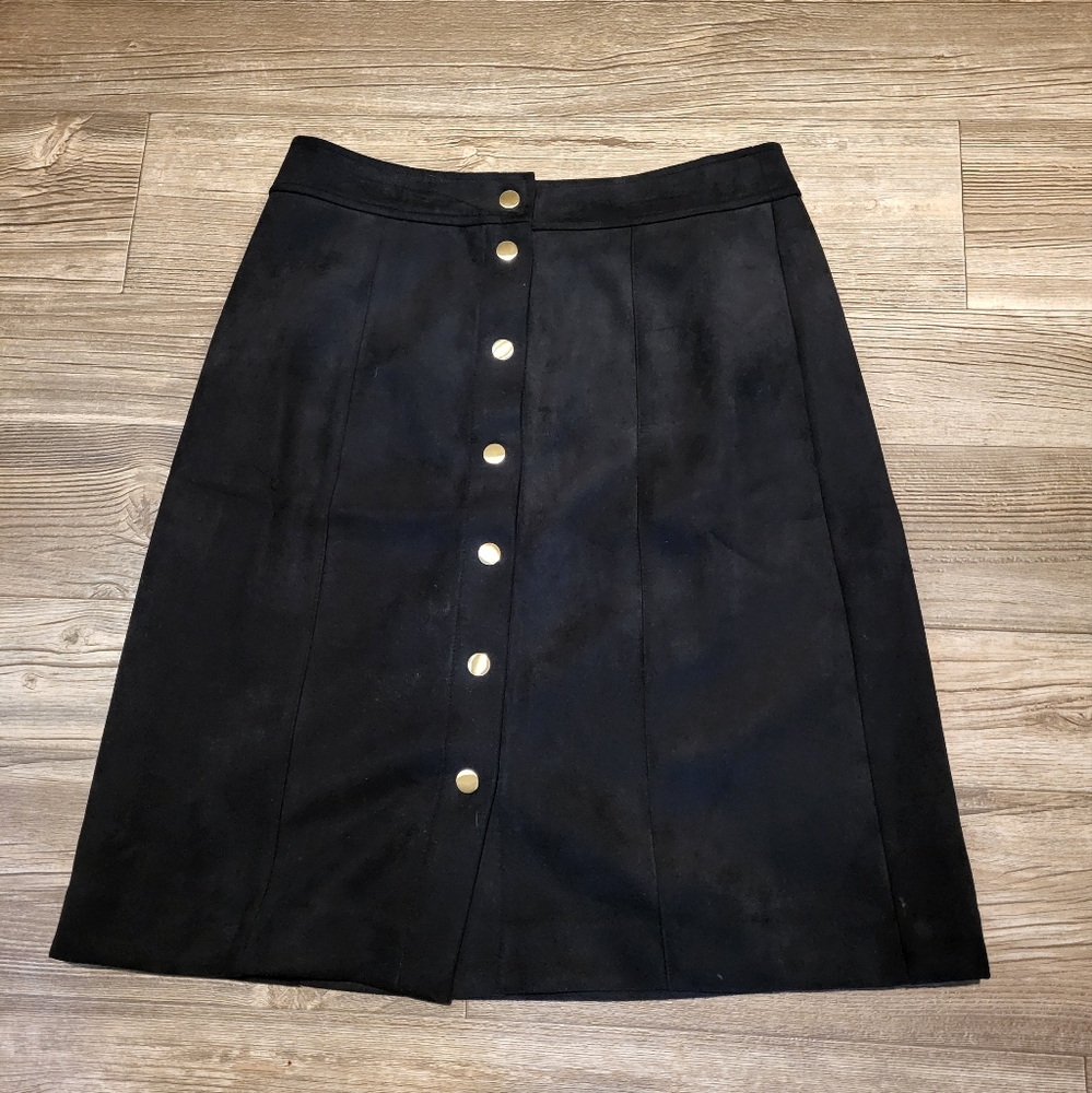 LOFT ANNE TAYLOR | Elegant Black Button-Front A-Line Skirt